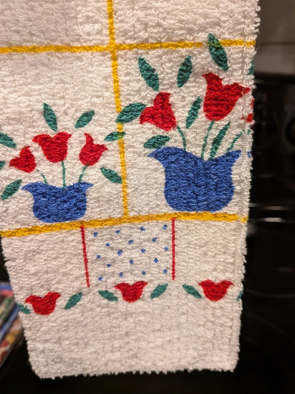 New Old Stock Cannon White Floral Kitchen Dish Cloth - Yellow Accent Made In USA